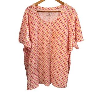 Coral Bay Womens Geometric Print Scoop Neck Tee 3X Orange Casual Short Sleeve